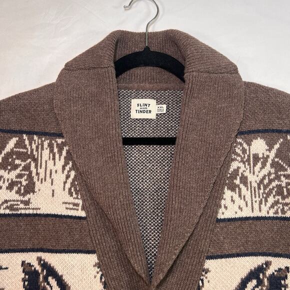Flint and Tinder Duck Paradise Cardigan Size XXL Brown Jacquard Wool-Blend Shawl - Picture 4 of 14